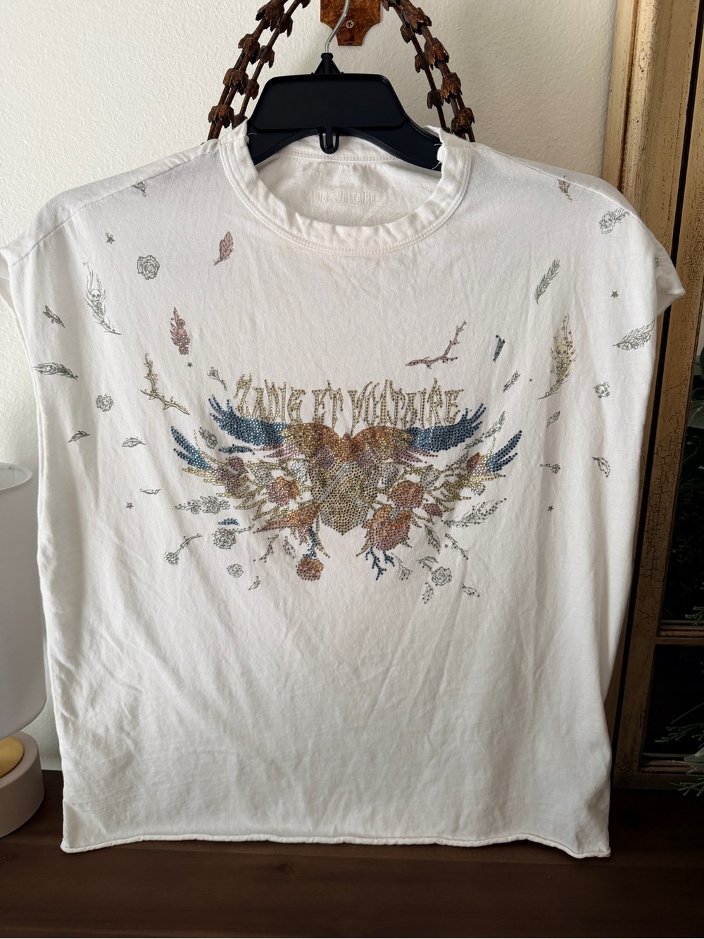 ZADIG and Voltaire White Graphic Crewneck Women’s Shirt with Multicolor Crest